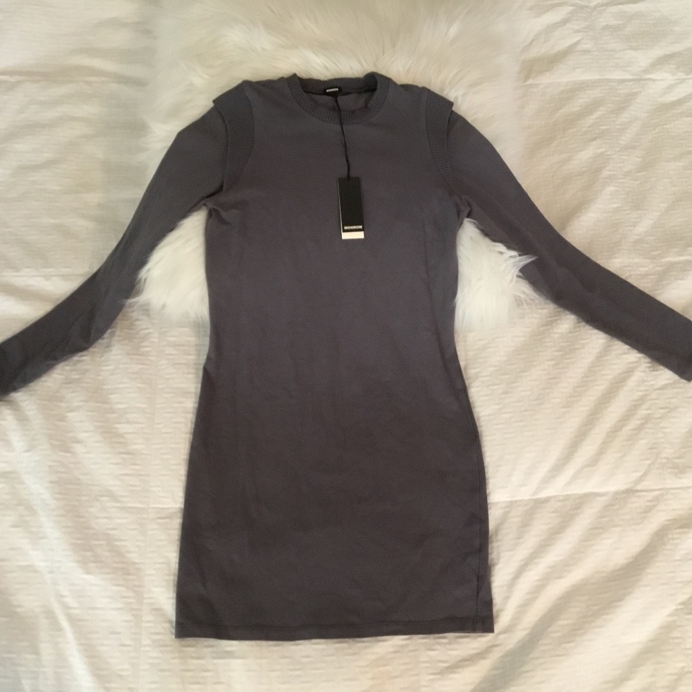Monrow Grey Long Sleeve Body Con Short Dress Small